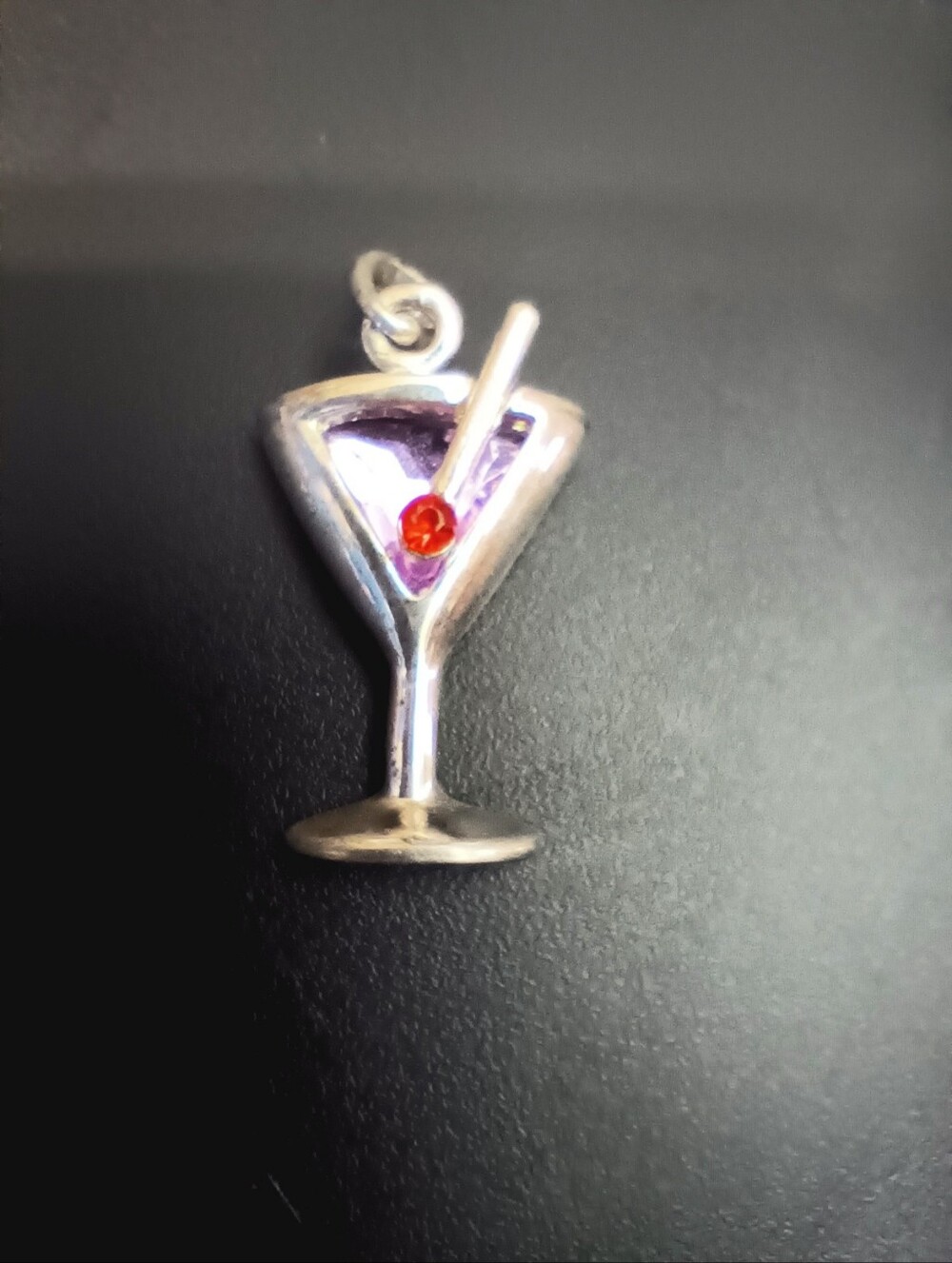 Vintage Cocktail Glass Silver Tone Pendant.
